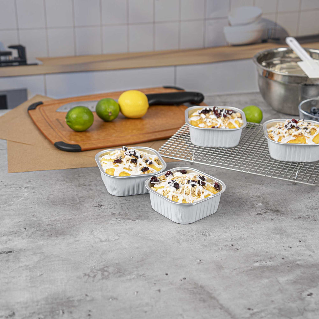 Foil Lux 10 oz Square White Aluminum Baking Cup - 4 1/4" x 4 1/4" x 1 1/2" - 100 count box