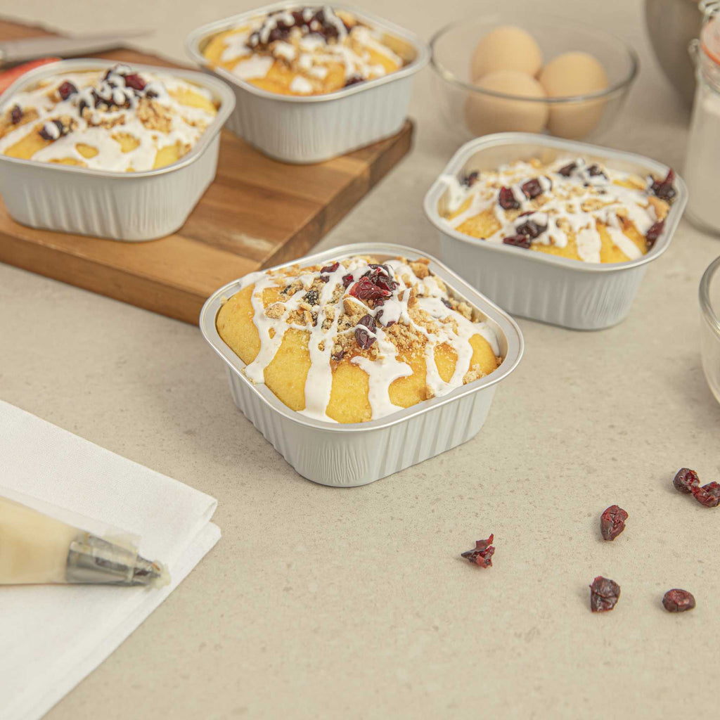 Foil Lux 10 oz Square White Aluminum Baking Cup - 4 1/4" x 4 1/4" x 1 1/2" - 100 count box