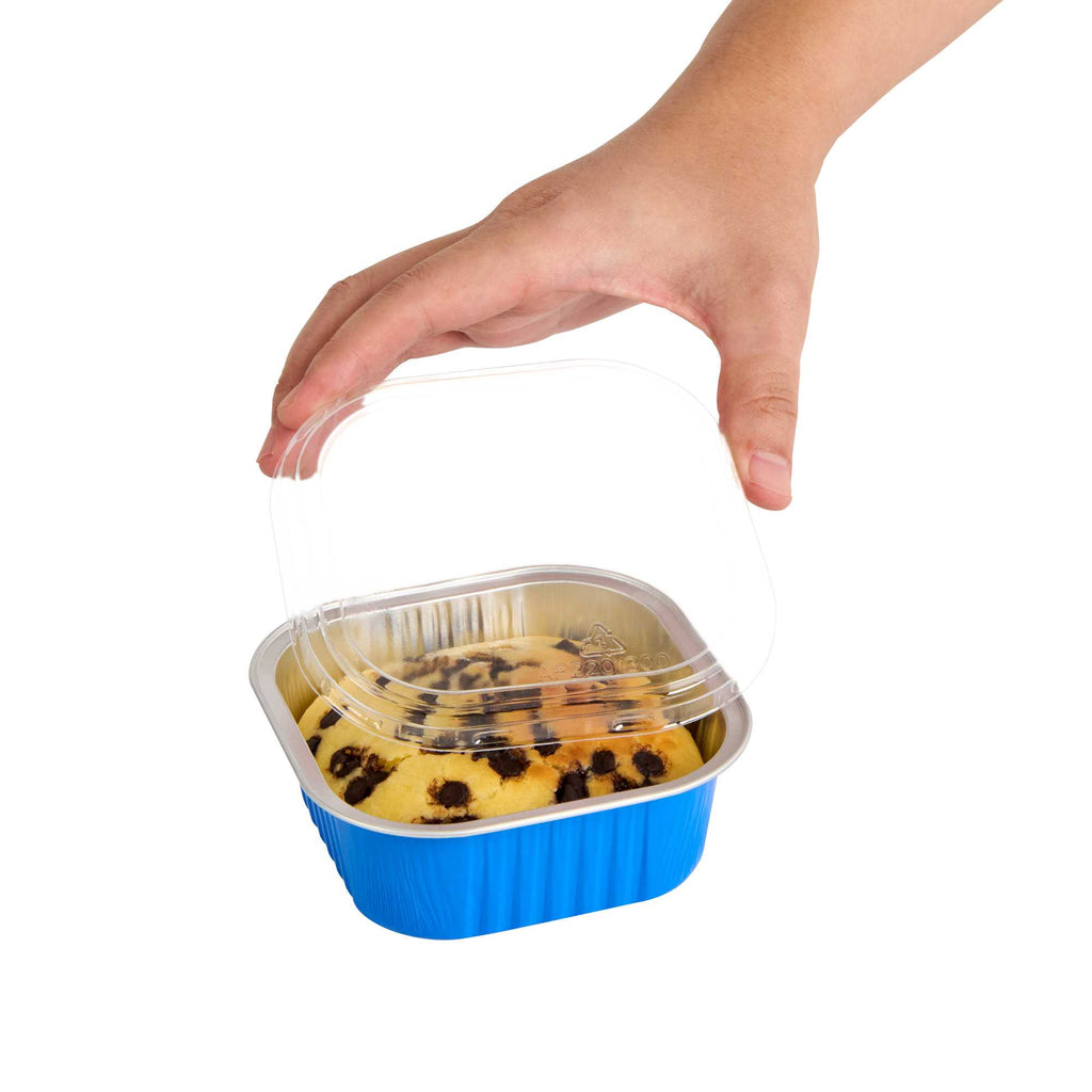 Foil Lux Square Clear Plastic Flat Lid - Fits 10 oz Aluminum Baking Cup - 4 1/2" x 4 1/2" - 100 count box
