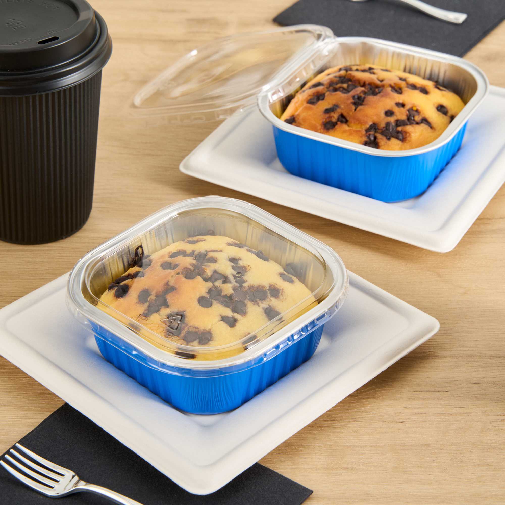 Foil Lux Square Clear Plastic Flat Lid - Fits 10 oz Aluminum Baking Cup - 4 1/2" x 4 1/2" - 100 count box
