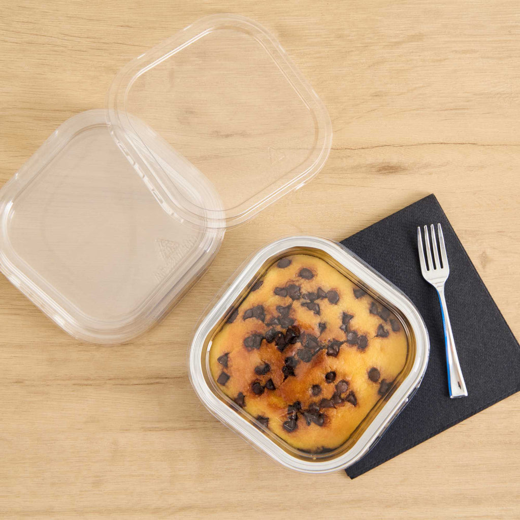 Foil Lux Square Clear Plastic Flat Lid - Fits 10 oz Aluminum Baking Cup - 4 1/2" x 4 1/2" - 100 count box