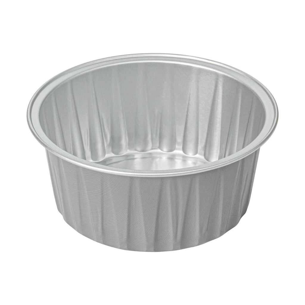 Foil Lux 4 oz Round Gray Aluminum Baking Cup - Lids Available - 3 1/4" x 3 1/4" x 1 1/2" - 100 count box