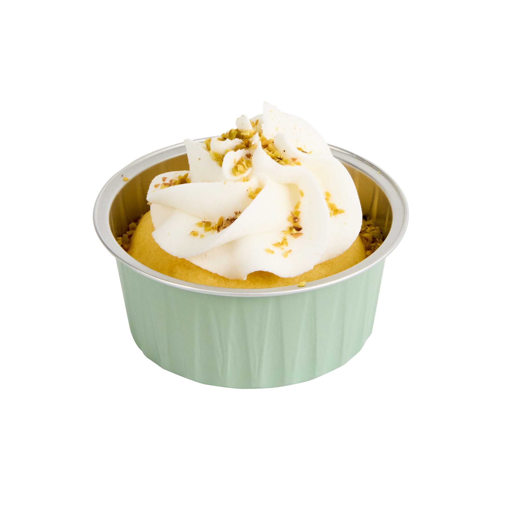 Foil Lux 4 oz Round Pistachio Green Aluminum Baking Cup - Lids Available - 3 1/4" x 3 1/4" x 1 1/2" - 100 count box