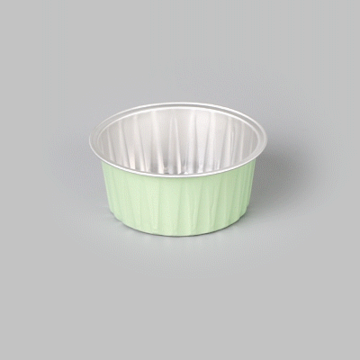 Foil Lux 4 oz Round Pistachio Green Aluminum Baking Cup - Lids Available - 3 1/4" x 3 1/4" x 1 1/2" - 100 count box