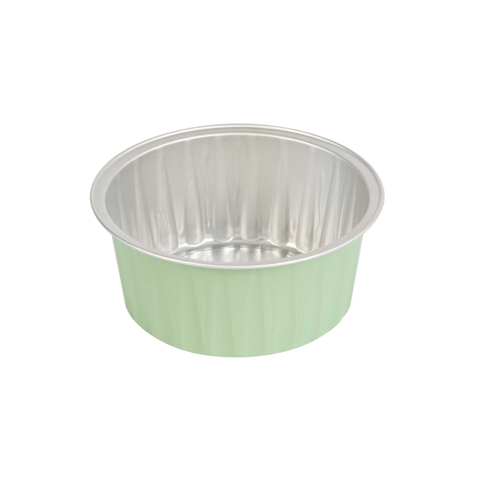 Foil Lux 4 oz Round Pistachio Green Aluminum Baking Cup - Lids Available - 3 1/4" x 3 1/4" x 1 1/2" - 100 count box