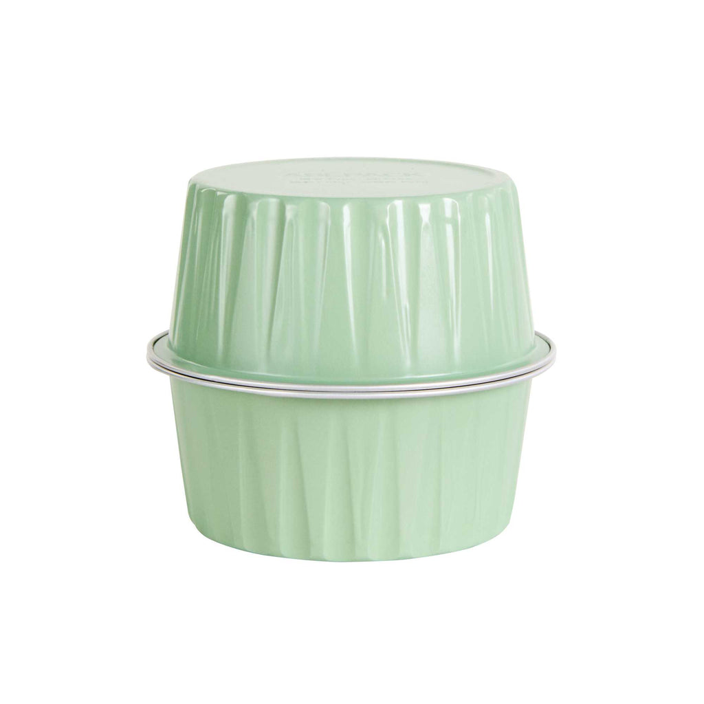 Foil Lux 4 oz Round Pistachio Green Aluminum Baking Cup - Lids Available - 3 1/4" x 3 1/4" x 1 1/2" - 100 count box