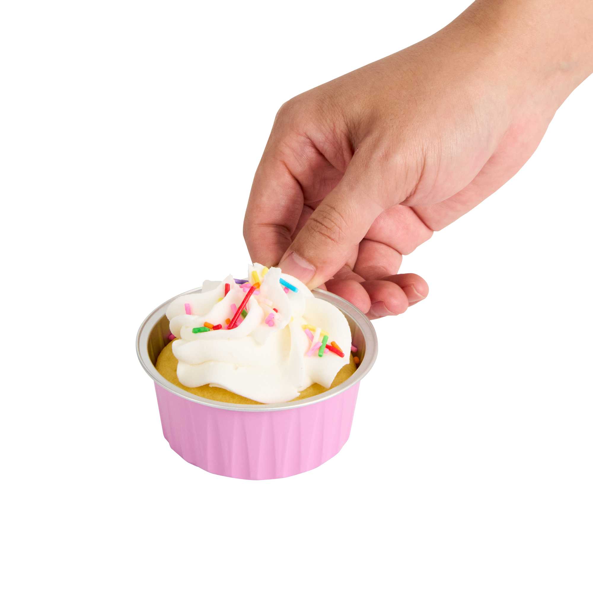 Foil Lux 4 oz Round Pink Aluminum Baking Cup - Lids Available - 3 1/4" x 3 1/4" x 1 1/2" - 100 count box