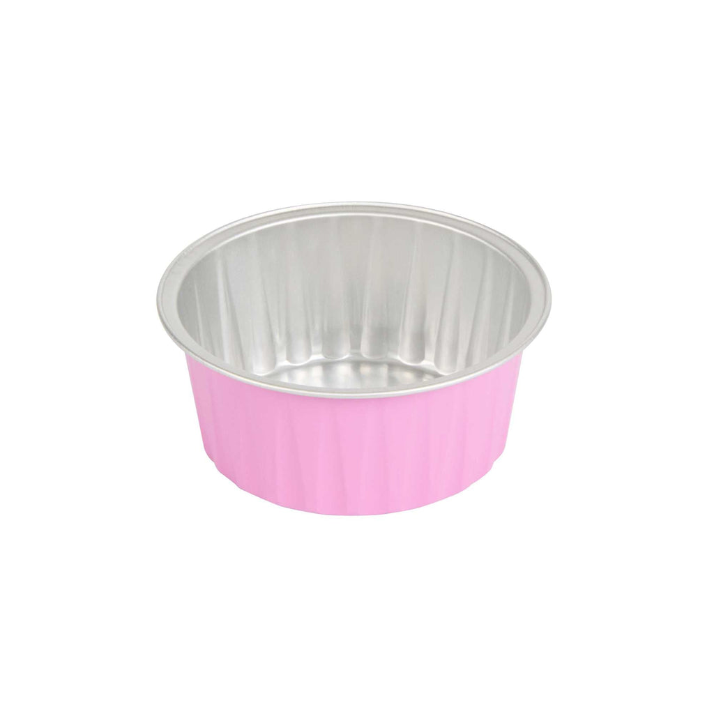 Foil Lux 4 oz Round Pink Aluminum Baking Cup - Lids Available - 3 1/4" x 3 1/4" x 1 1/2" - 100 count box