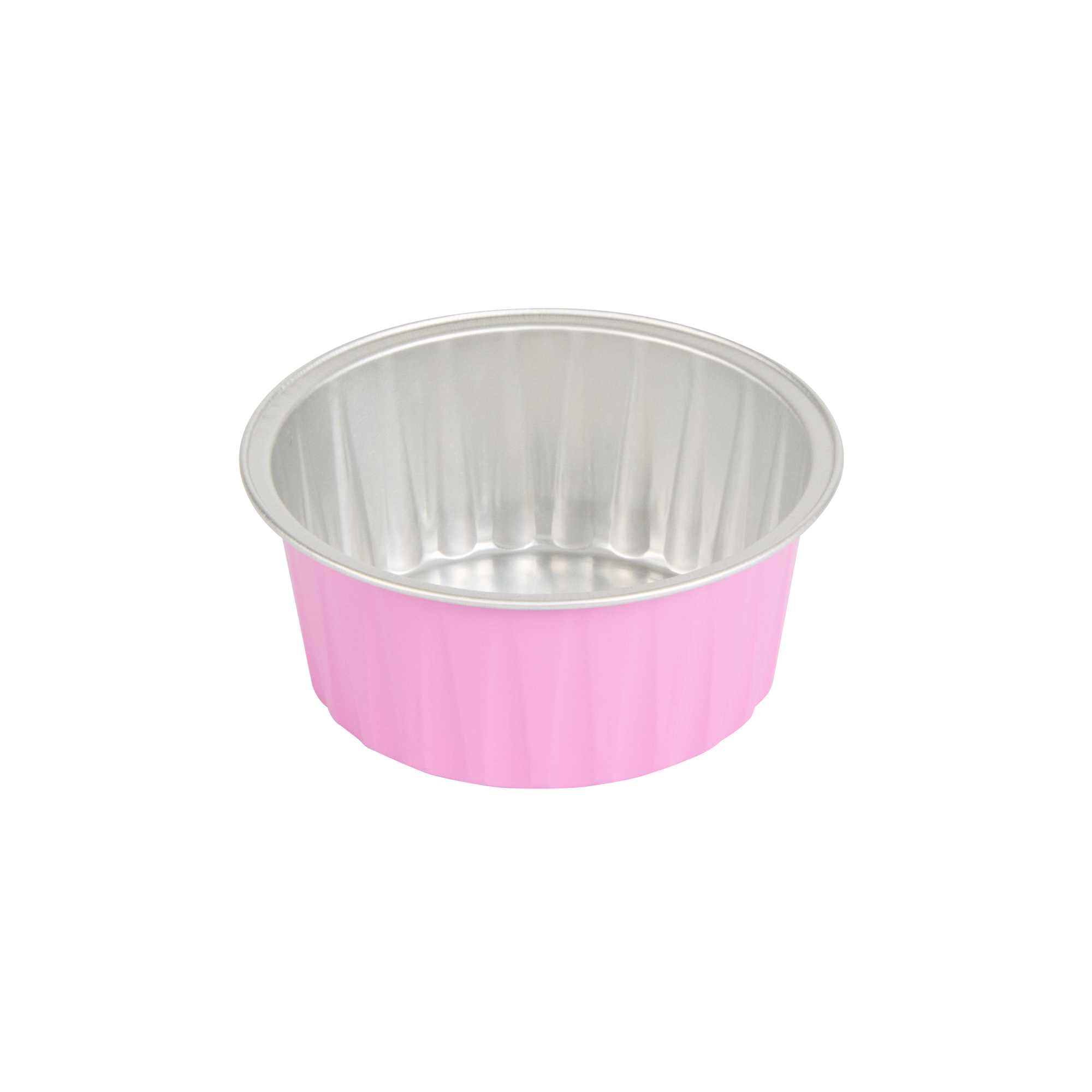 Foil Lux 4 oz Round Pink Aluminum Baking Cup - Lids Available - 3 1/4" x 3 1/4" x 1 1/2" - 100 count box