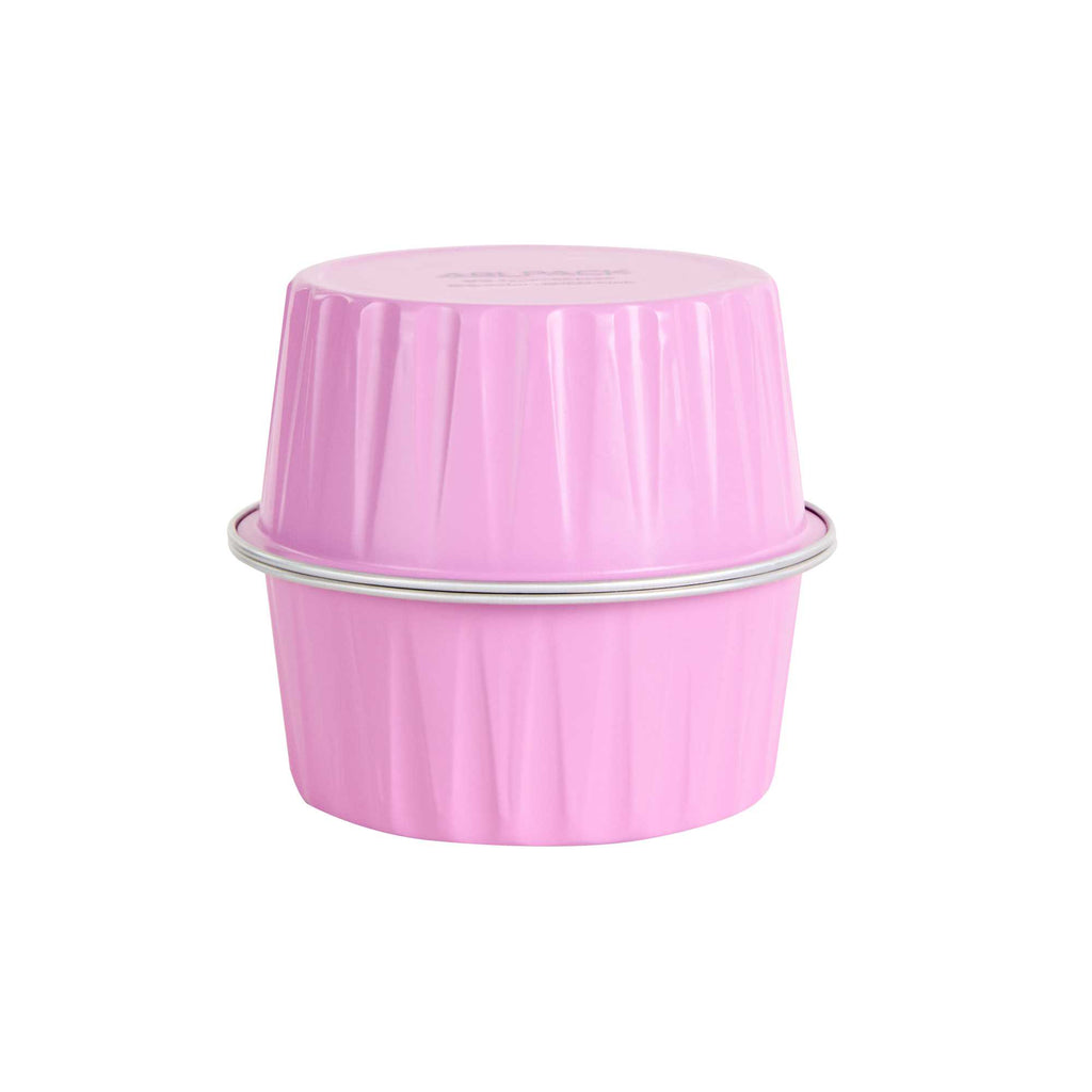 Foil Lux 4 oz Round Pink Aluminum Baking Cup - Lids Available - 3 1/4" x 3 1/4" x 1 1/2" - 100 count box
