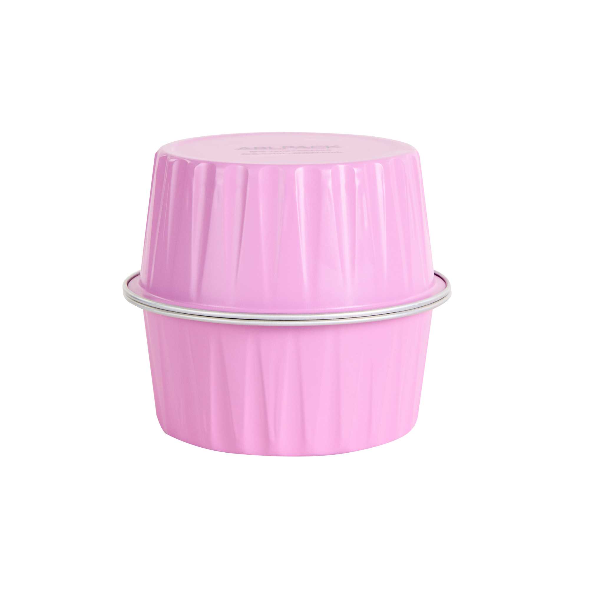 Foil Lux 4 oz Round Pink Aluminum Baking Cup - Lids Available - 3 1/4" x 3 1/4" x 1 1/2" - 100 count box