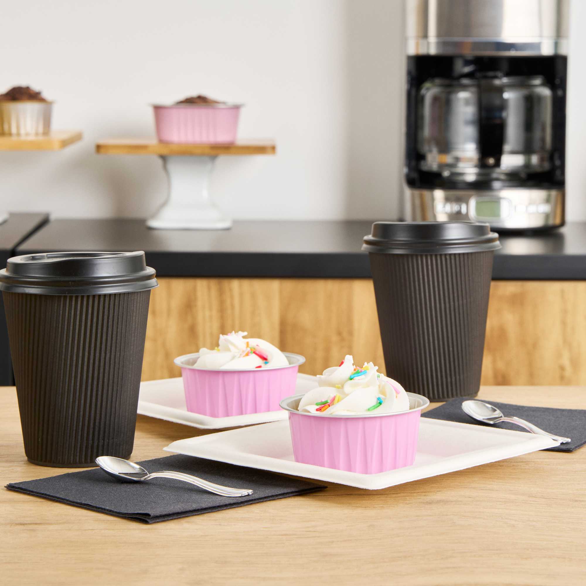 Foil Lux 4 oz Round Pink Aluminum Baking Cup - Lids Available - 3 1/4" x 3 1/4" x 1 1/2" - 100 count box
