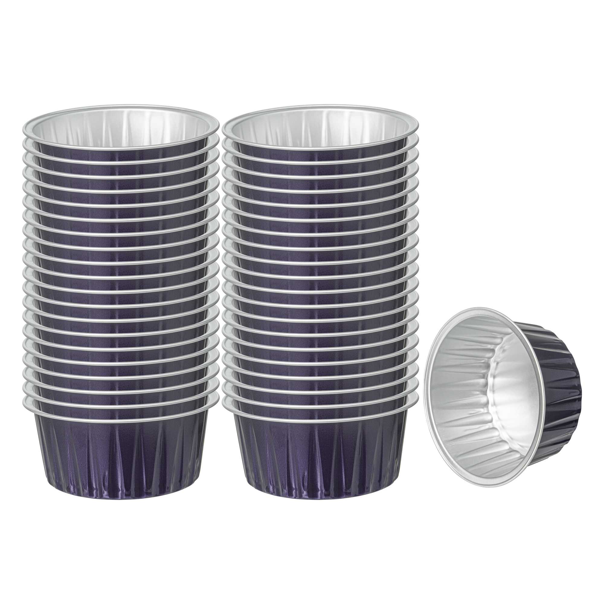 Foil Lux 4 oz Round Purple Aluminum Baking Cup - Lids Available - 3 1/4" x 3 1/4" x 1 1/2" - 100 count box
