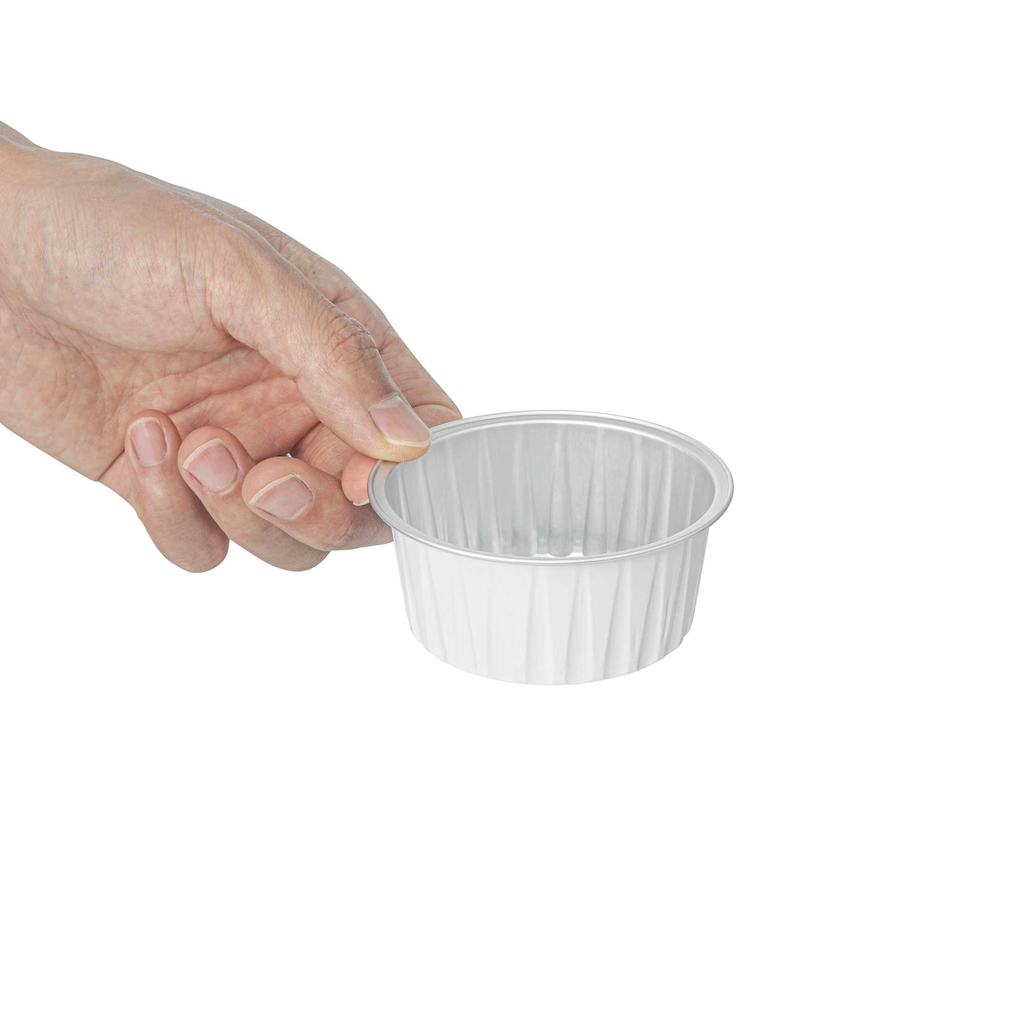 Foil Lux 4 oz Round White Aluminum Baking Cup - Lids Available - 3 1/4" x 3 1/4" x 1 1/2" - 100 count box