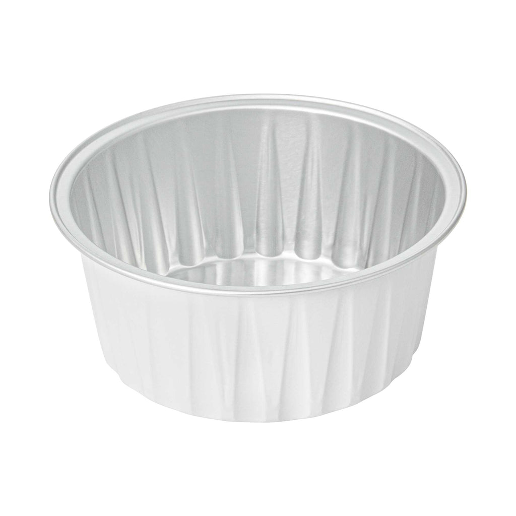 Foil Lux 4 oz Round White Aluminum Baking Cup - Lids Available - 3 1/4" x 3 1/4" x 1 1/2" - 100 count box