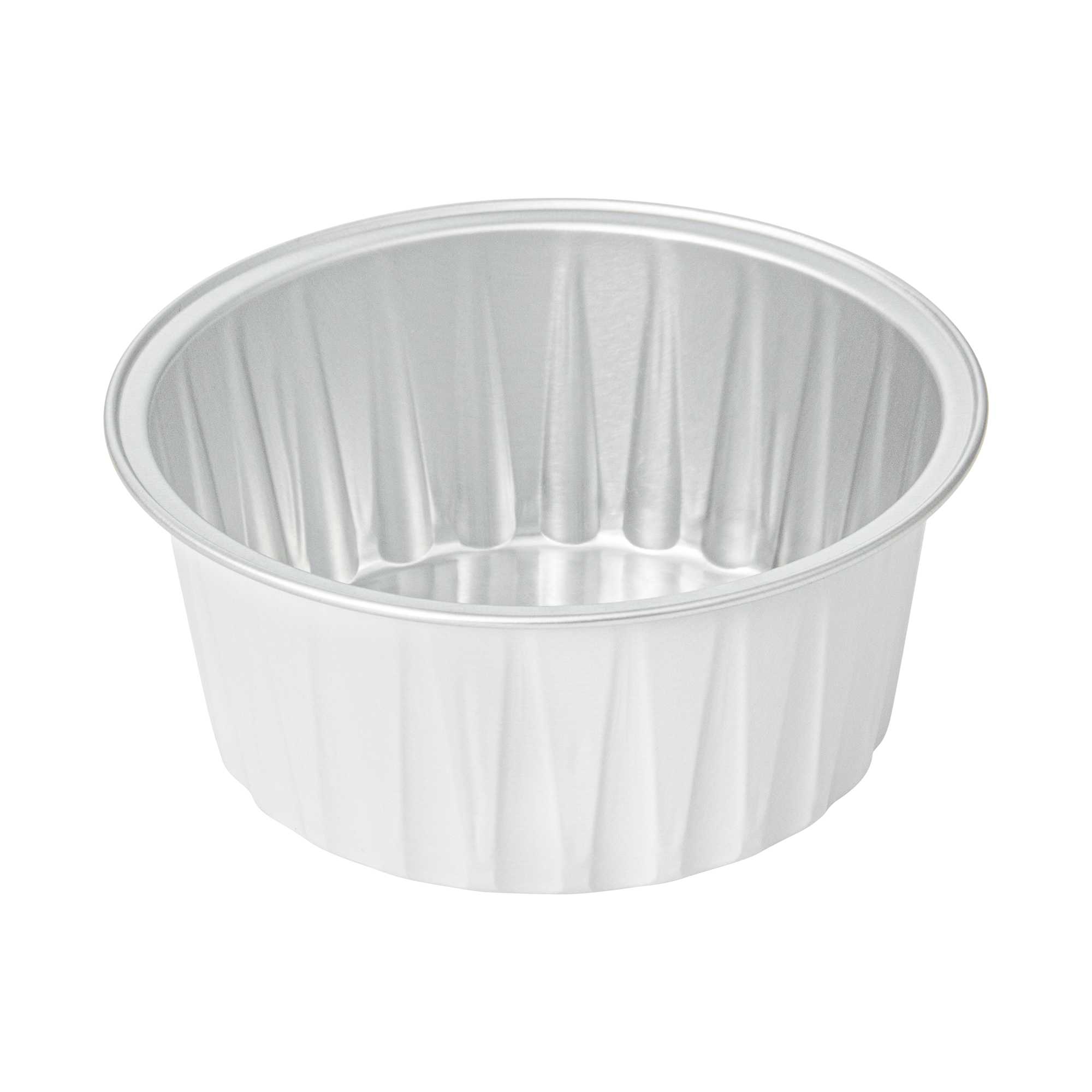 Foil Lux 4 oz Round White Aluminum Baking Cup - Lids Available - 3 1/4" x 3 1/4" x 1 1/2" - 100 count box