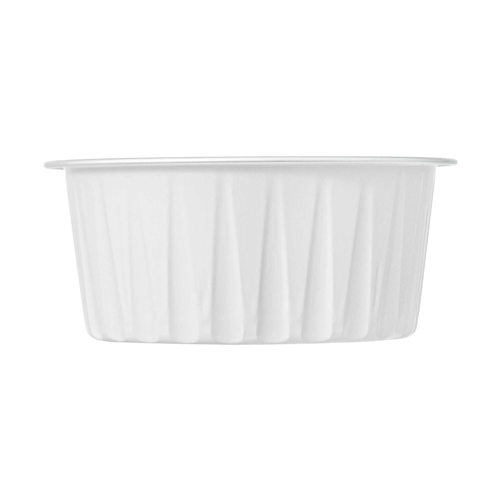 Foil Lux 4 oz Round White Aluminum Baking Cup - Lids Available - 3 1/4" x 3 1/4" x 1 1/2" - 100 count box