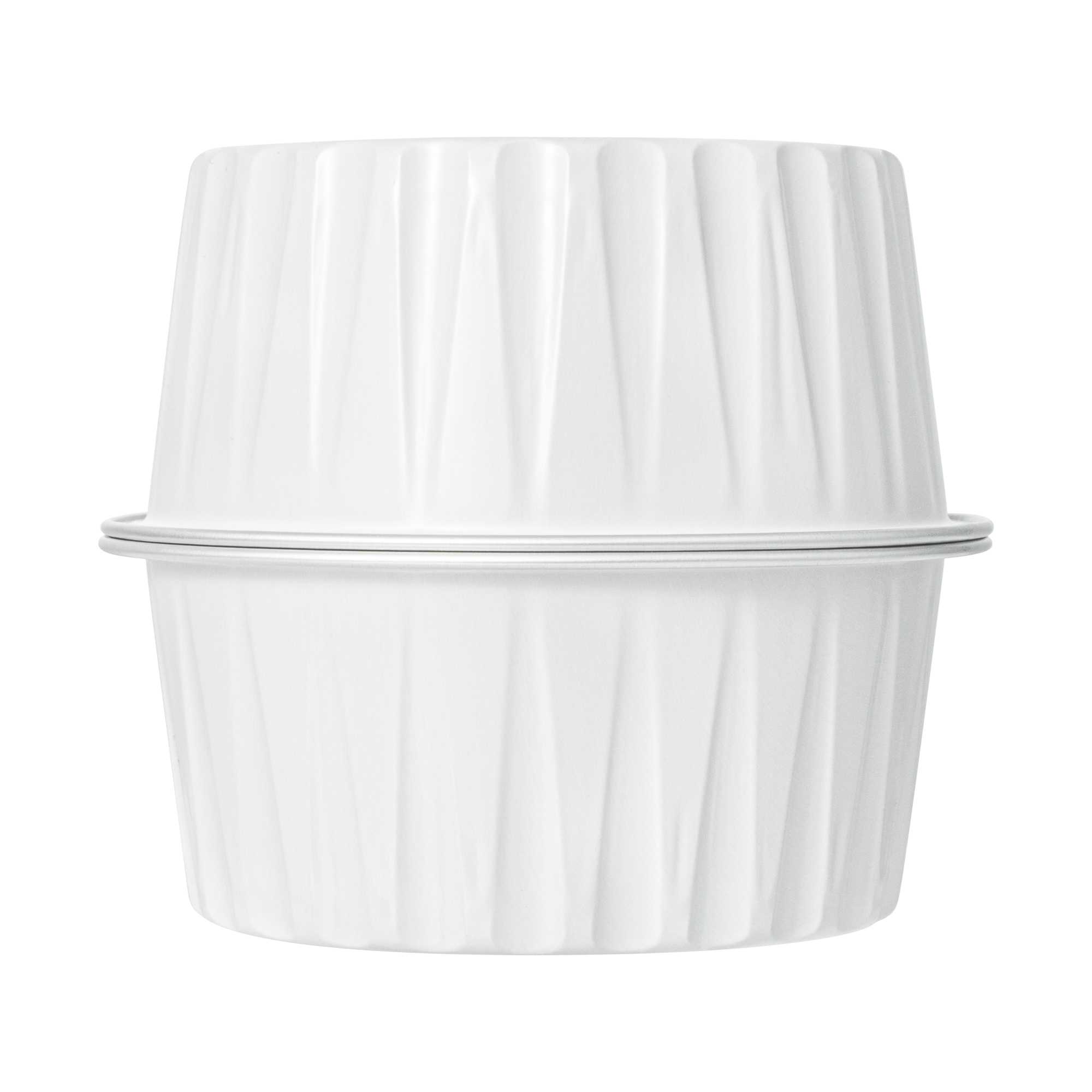 Foil Lux 4 oz Round White Aluminum Baking Cup - Lids Available - 3 1/4" x 3 1/4" x 1 1/2" - 100 count box