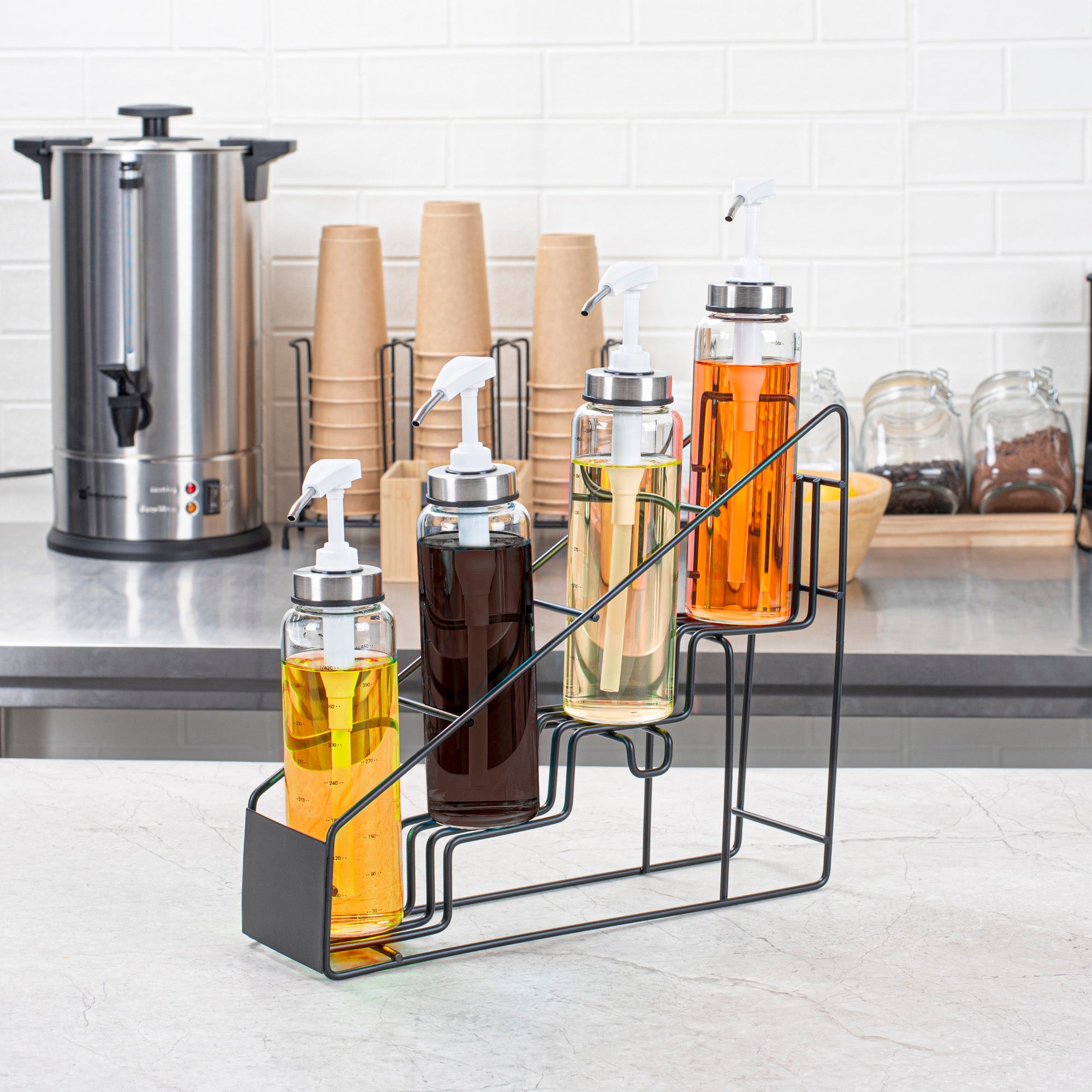 Restpresso Black Iron Bottle Display - 4-Tier - 17" x 4 1/4" x 13" - 1 count box