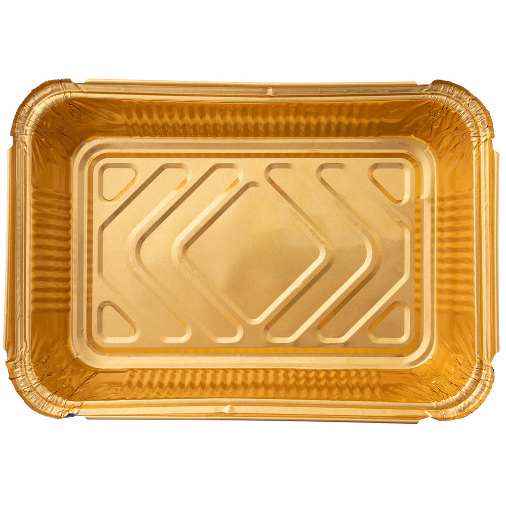 Foil Lux 41 oz Rectangle Black and Gold Aluminum Container - 8 3/4" x 6" x 2 1/4" - 200 count box