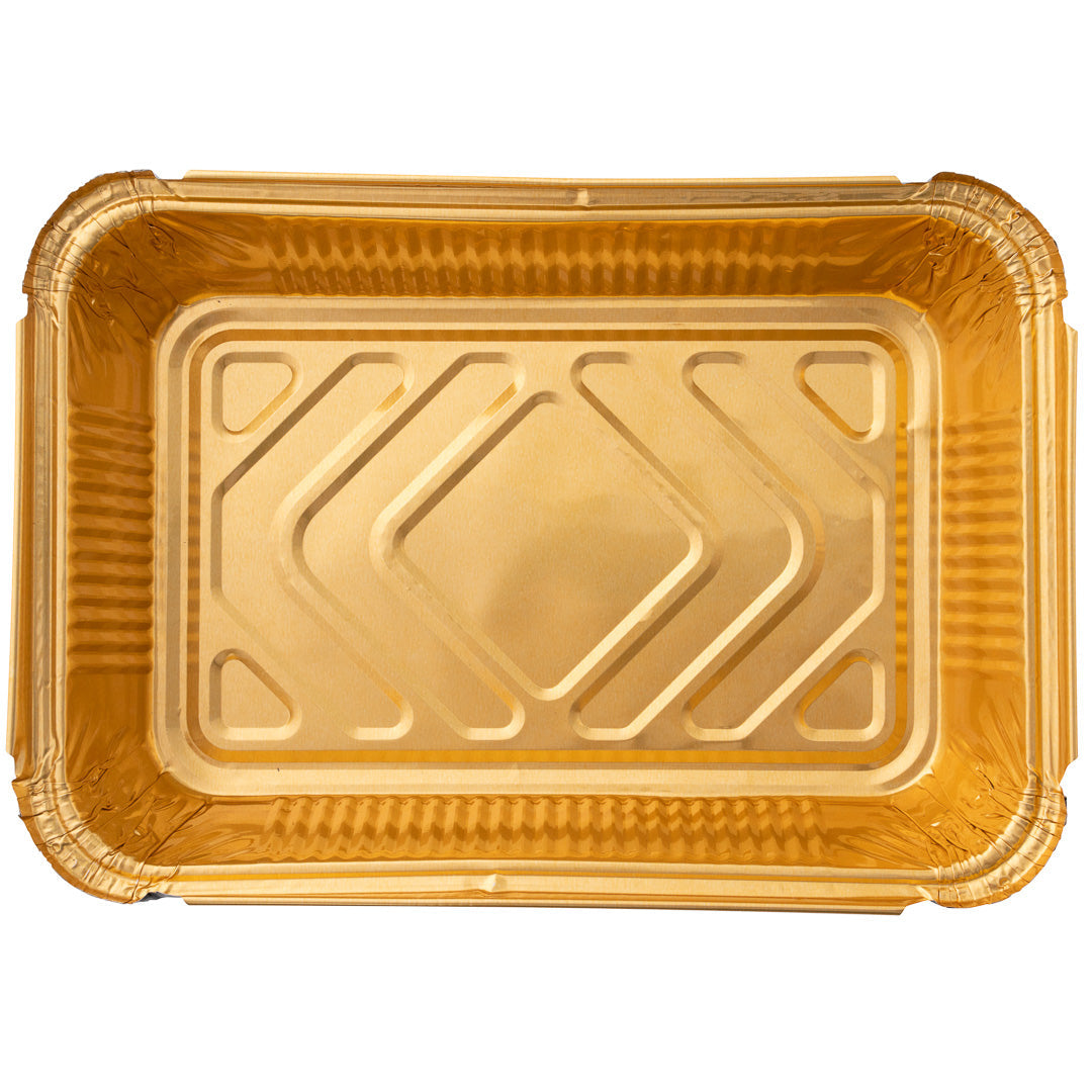Foil Lux 41 oz Rectangle Black and Gold Aluminum Container - 8 3/4" x 6" x 2 1/4" - 200 count box