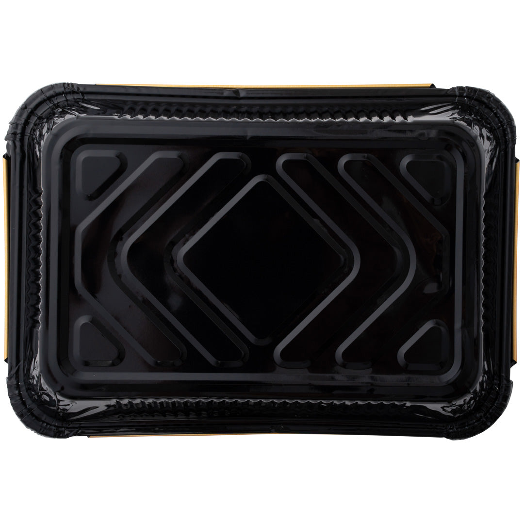 Foil Lux 41 oz Rectangle Black and Gold Aluminum Container - 8 3/4" x 6" x 2 1/4" - 200 count box