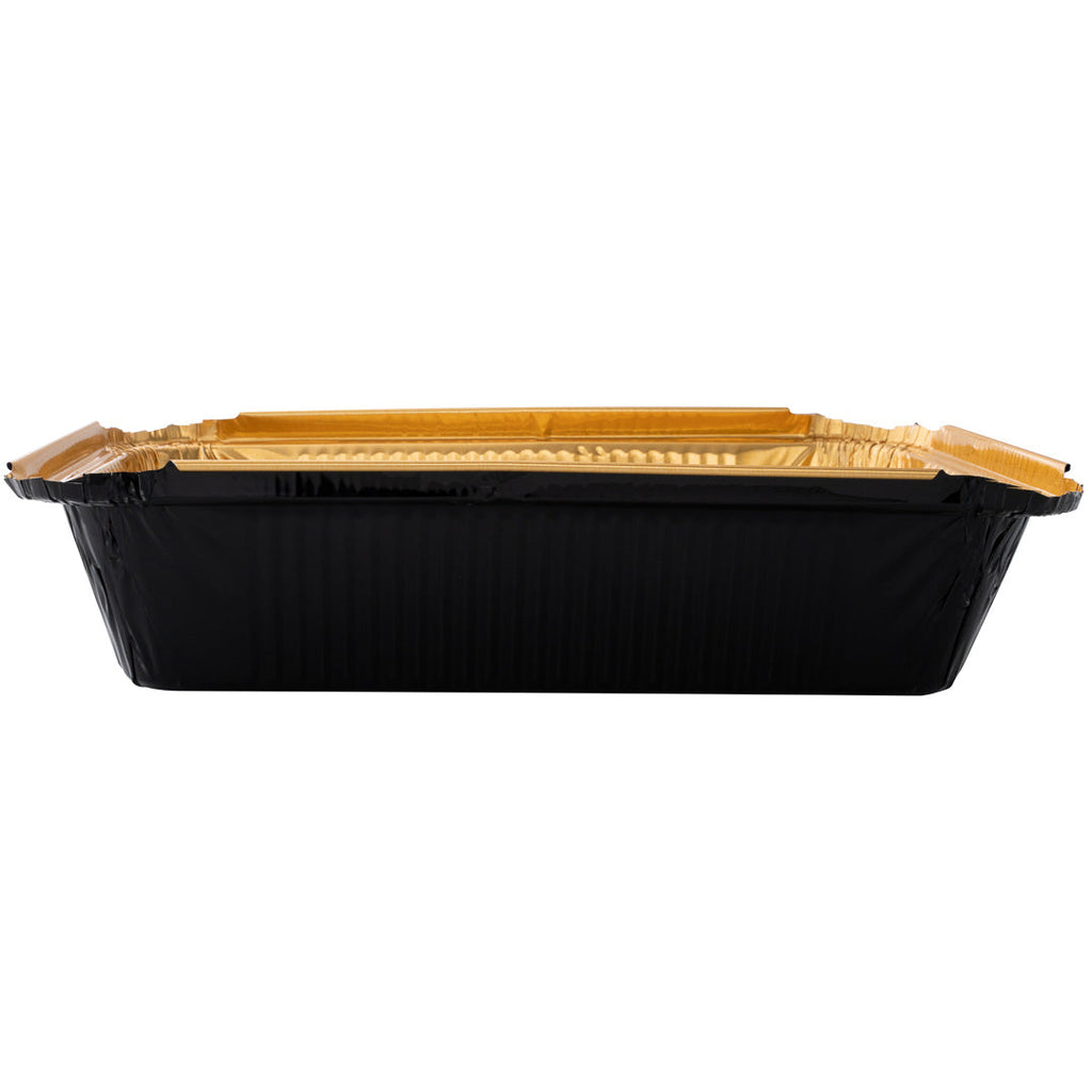 Foil Lux 41 oz Rectangle Black and Gold Aluminum Container - 8 3/4" x 6" x 2 1/4" - 200 count box