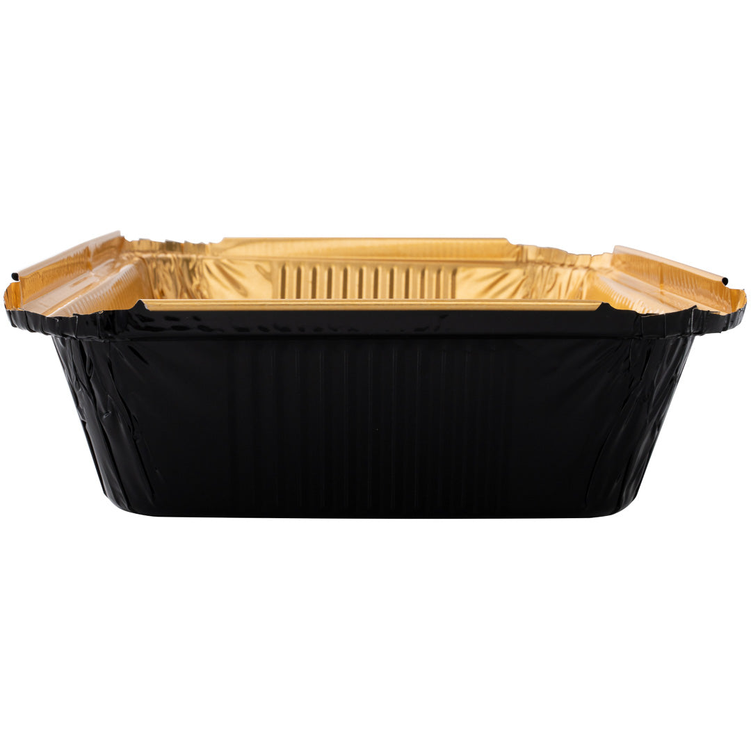 Foil Lux 41 oz Rectangle Black and Gold Aluminum Container - 8 3/4" x 6" x 2 1/4" - 200 count box