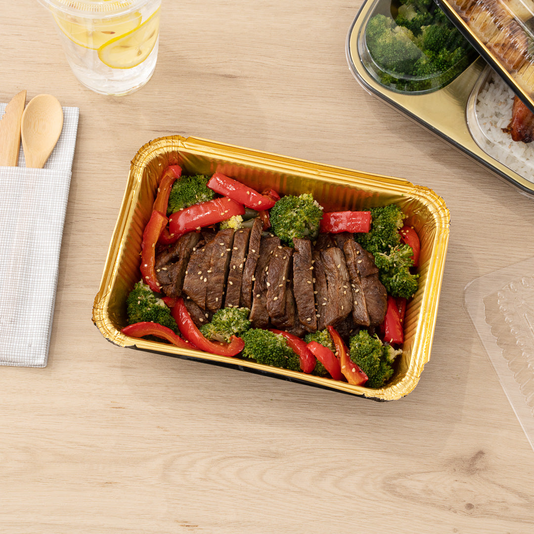 Foil Lux 41 oz Rectangle Black and Gold Aluminum Container - 8 3/4" x 6" x 2 1/4" - 200 count box