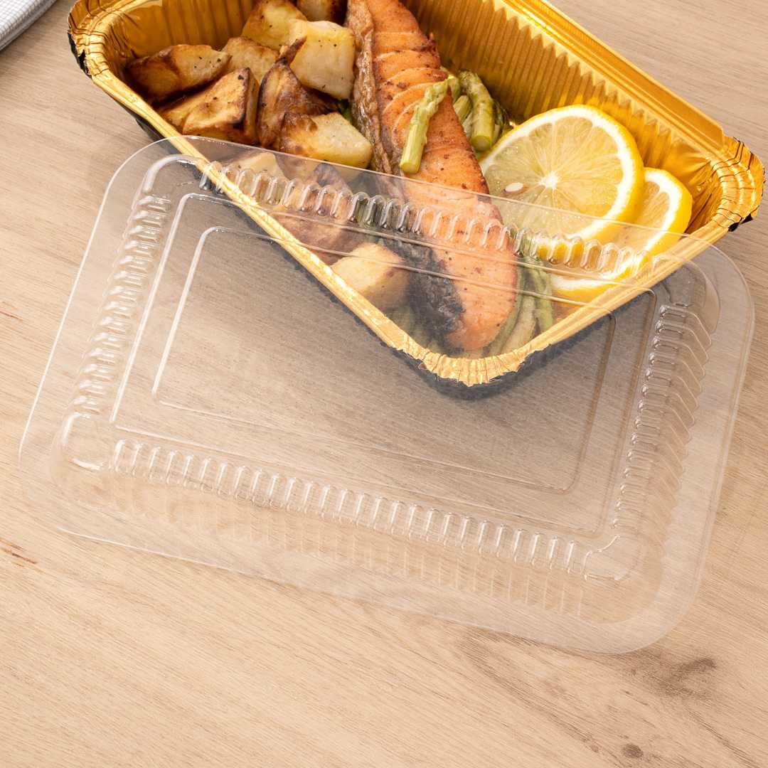 Foil Lux Rectangle Clear Plastic Lid - Fits 27 oz Container - 8" x 5 1/4" x 1" - 200 count box
