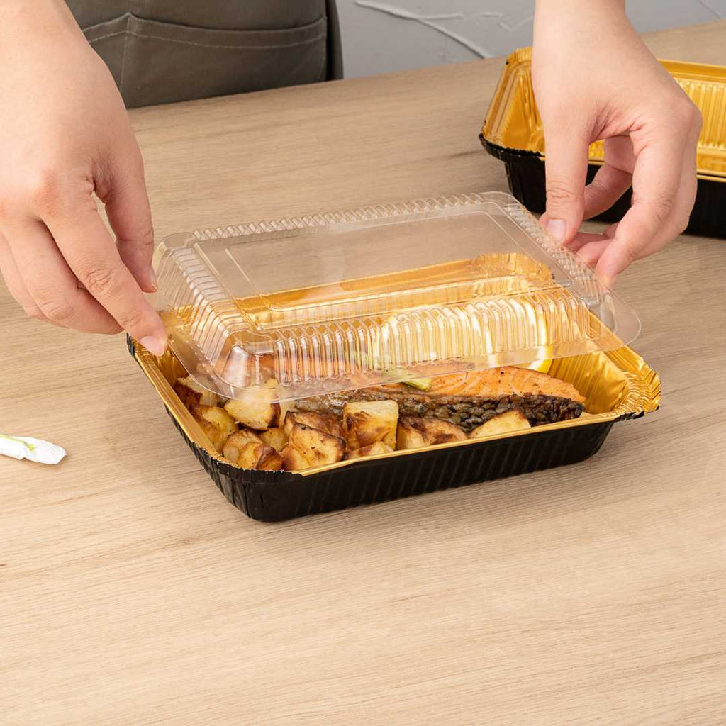Foil Lux Rectangle Clear Plastic Lid - Fits 27 oz Container - 8" x 5 1/4" x 1" - 200 count box
