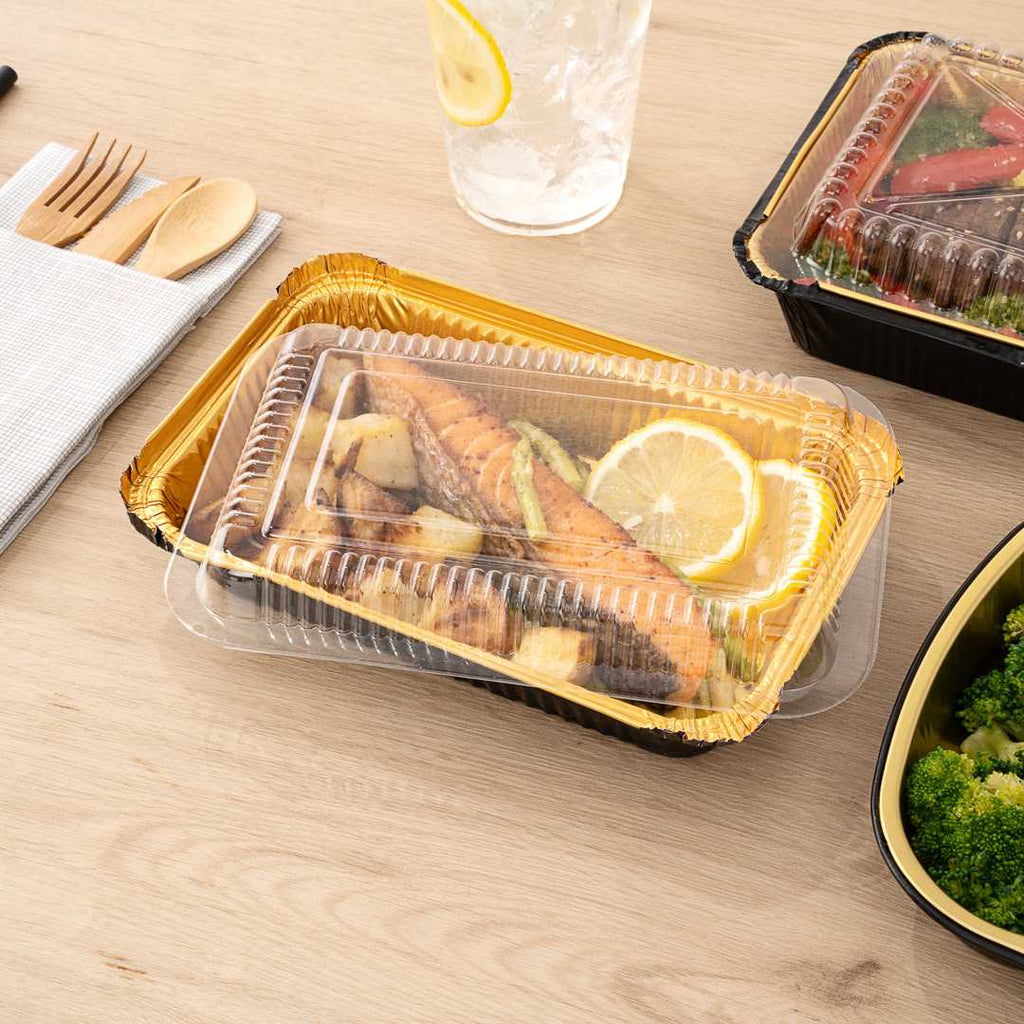 Foil Lux Rectangle Clear Plastic Lid - Fits 27 oz Container - 8" x 5 1/4" x 1" - 200 count box