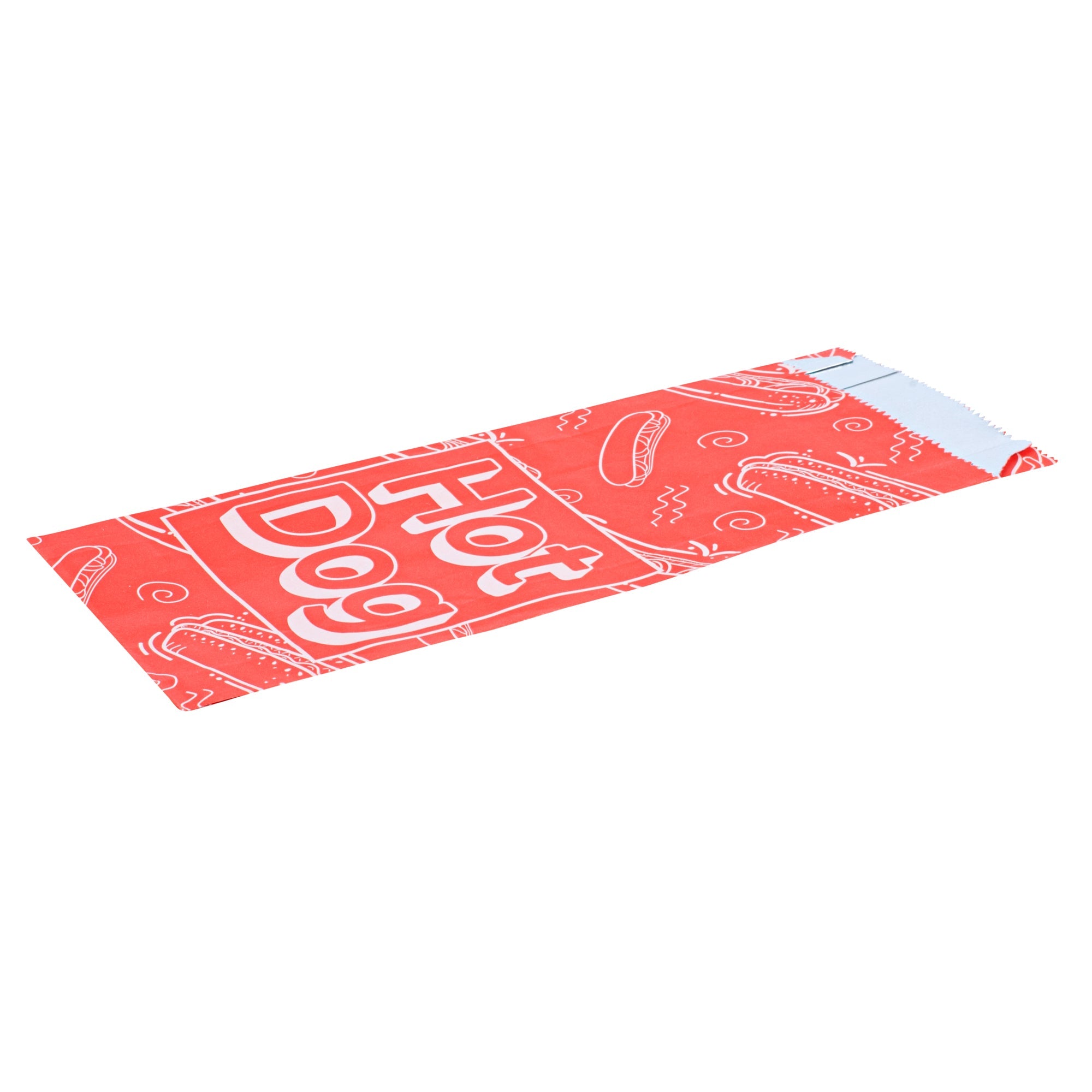 Bag Tek Red Paper Printed Small Hot Dog Foil Bag - 3 3/4" x 1 1/4" x 9" - 100 count box