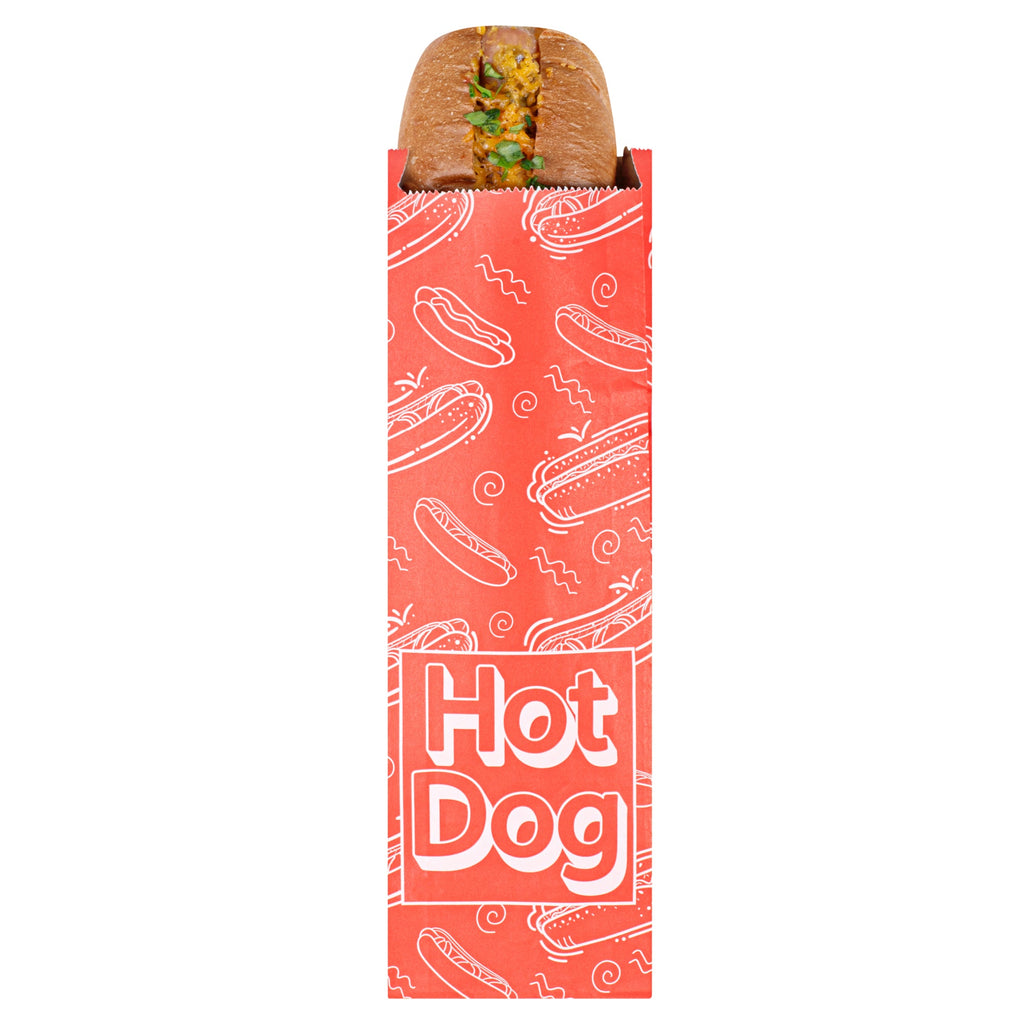 Bag Tek Red Paper Printed Large Hot Dog Foil Bag - 3 3/4" x 1 1/4" x 12" - 100 count box