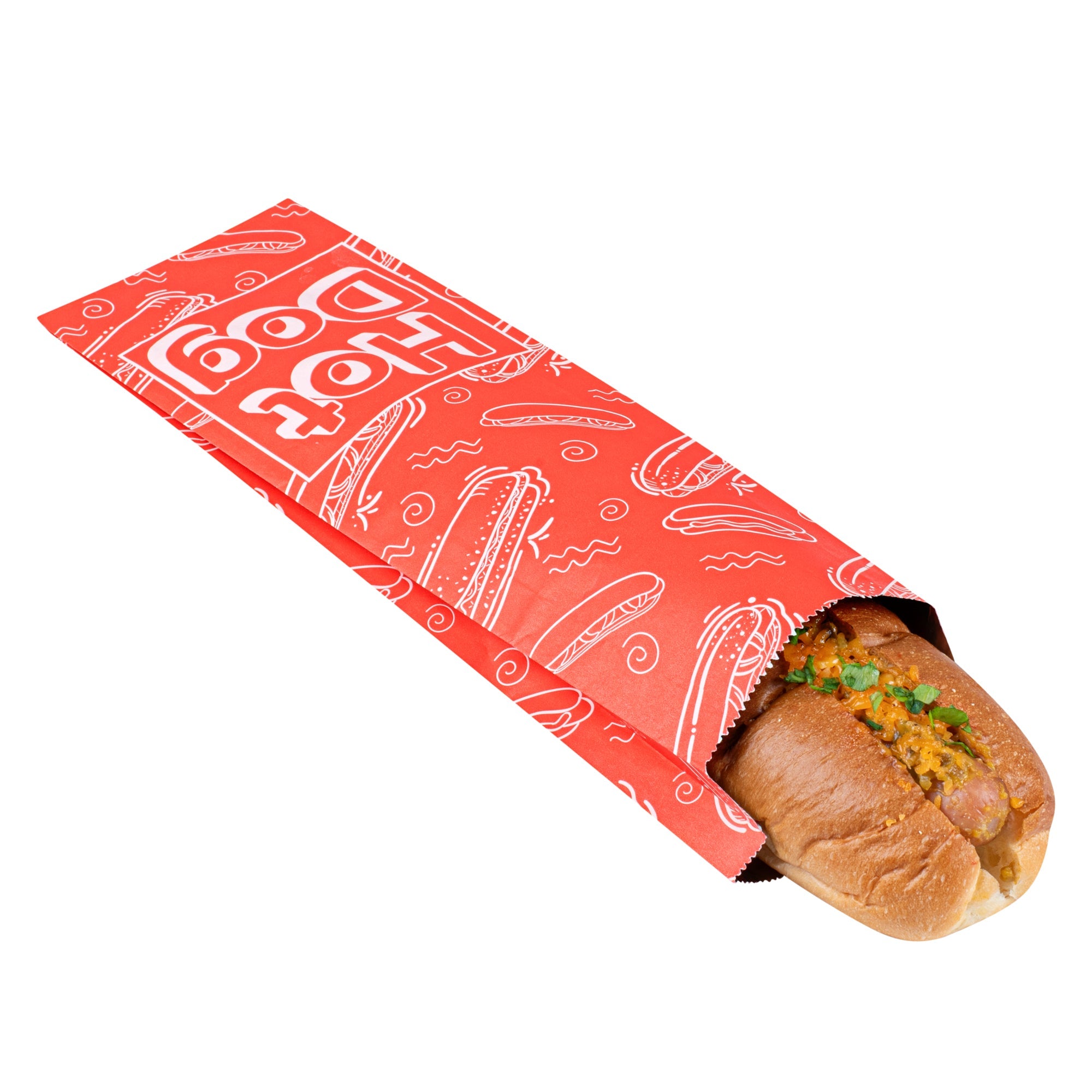 Bag Tek Red Paper Printed Large Hot Dog Foil Bag - 3 3/4" x 1 1/4" x 12" - 100 count box