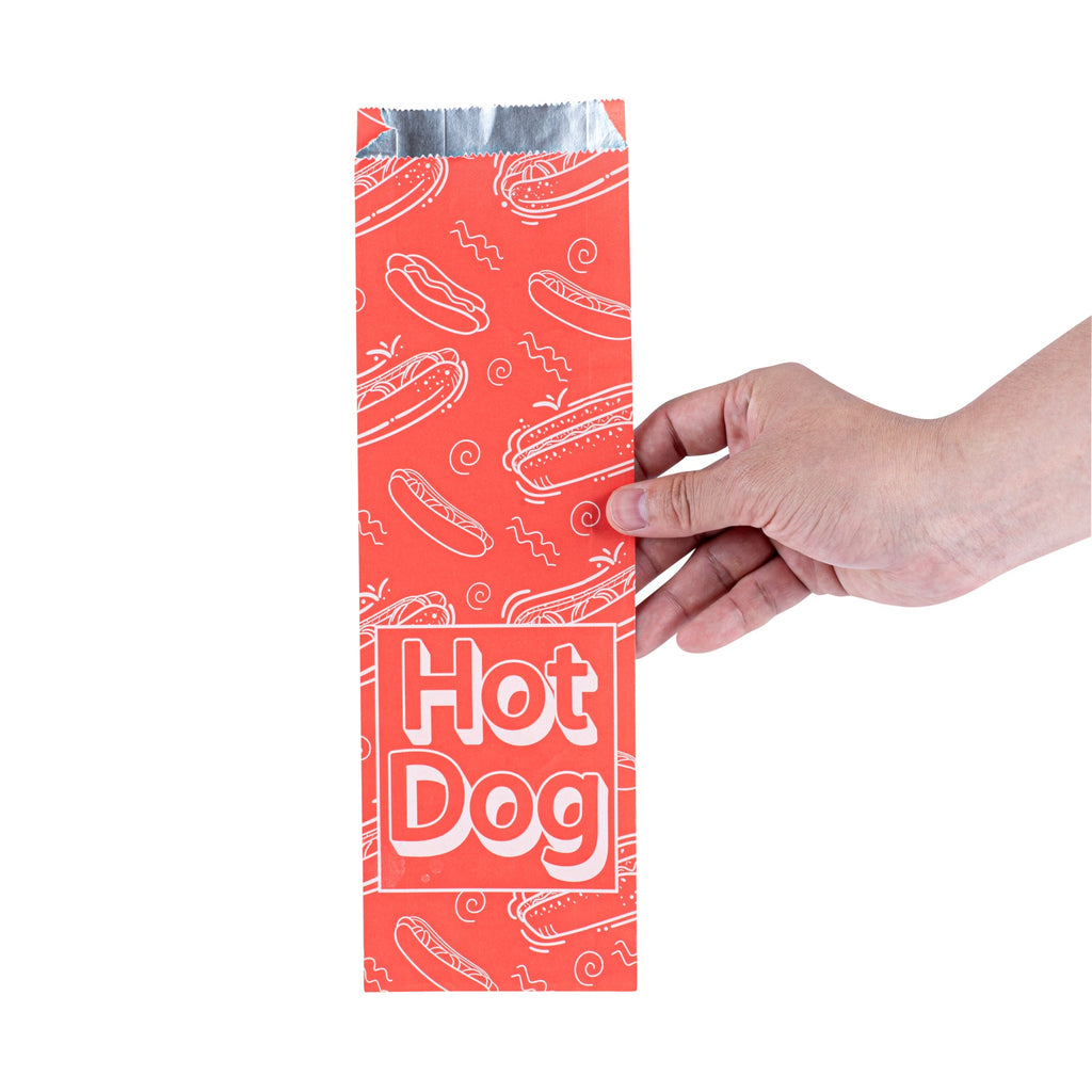 Bag Tek Red Paper Printed Large Hot Dog Foil Bag - 3 3/4" x 1 1/4" x 12" - 100 count box