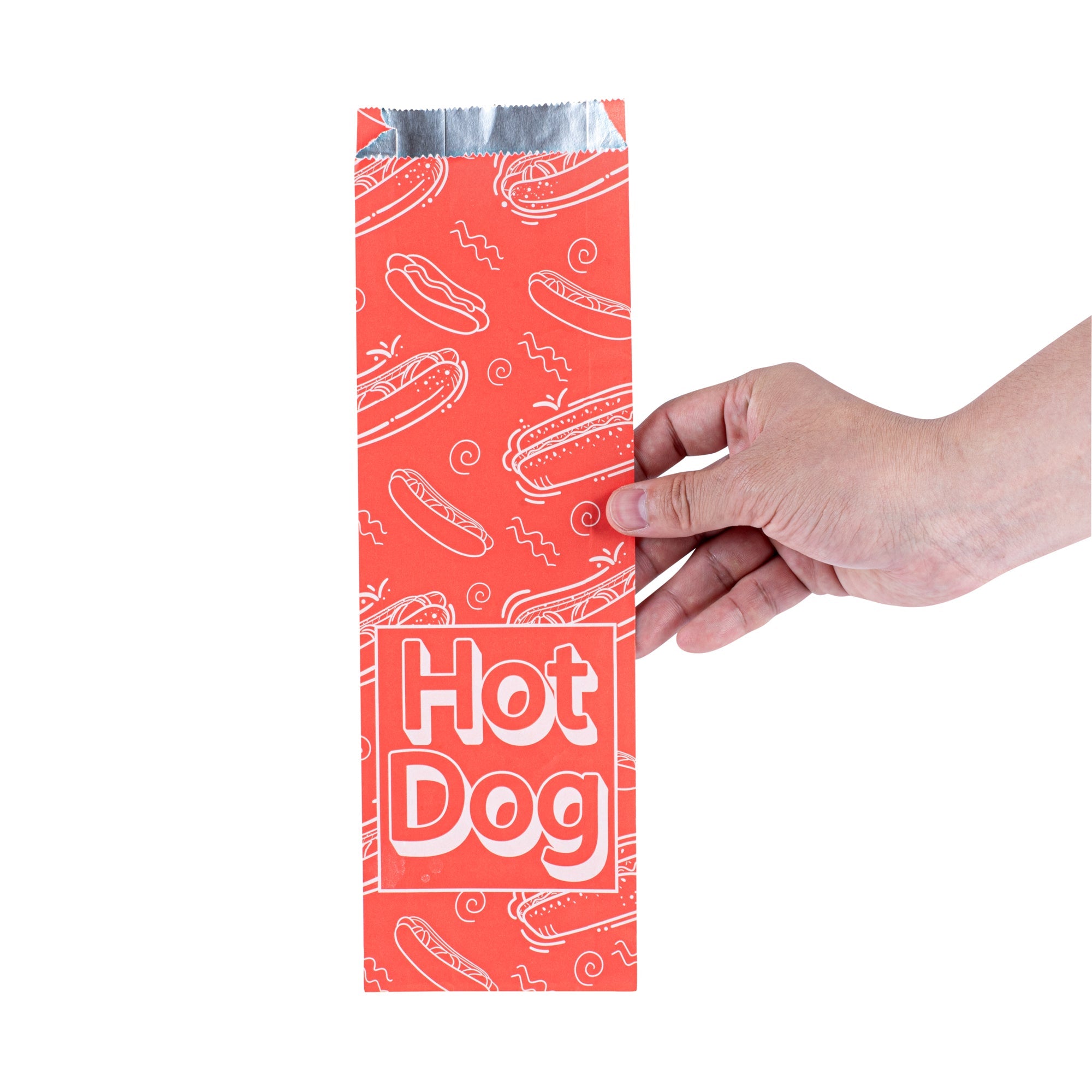 Bag Tek Red Paper Printed Large Hot Dog Foil Bag - 3 3/4" x 1 1/4" x 12" - 100 count box