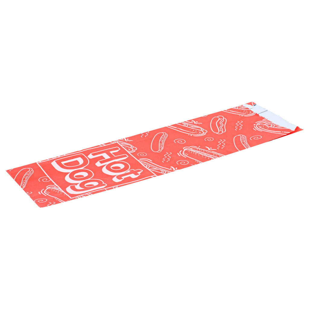Bag Tek Red Paper Printed Large Hot Dog Foil Bag - 3 3/4" x 1 1/4" x 12" - 100 count box