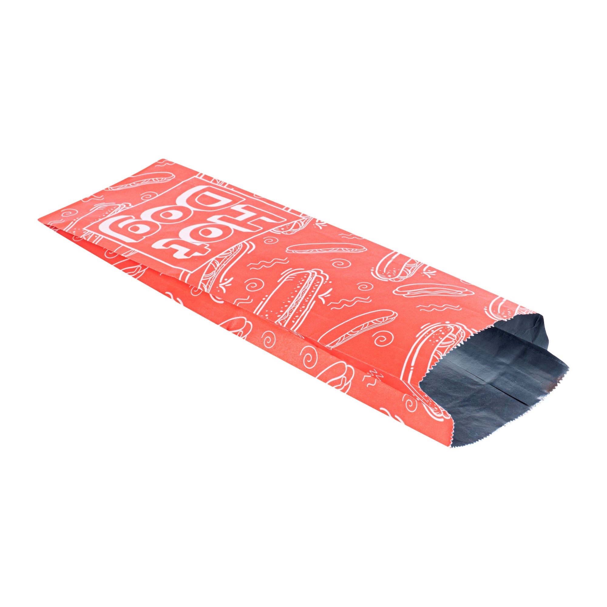 Bag Tek Red Paper Printed Large Hot Dog Foil Bag - 3 3/4" x 1 1/4" x 12" - 100 count box