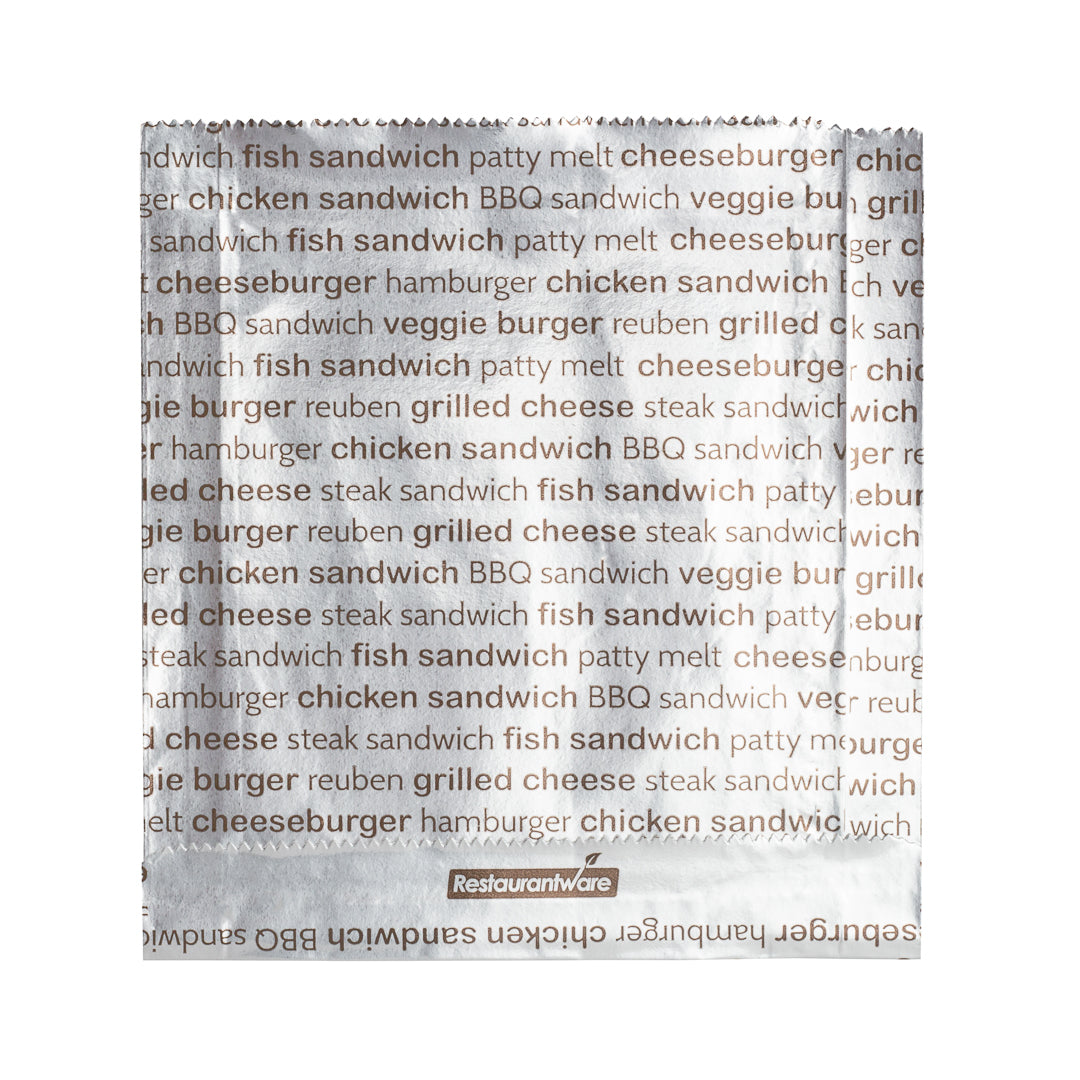 Bag Tek Paper Printed Burger Foil Bag - 6" x 1 1/4" x 6 1/2" - 100 count box