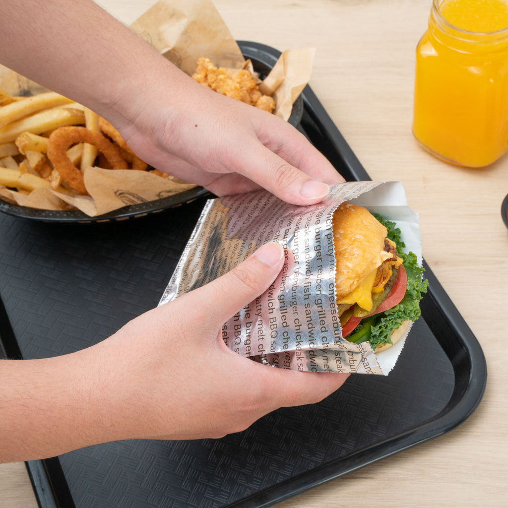 Bag Tek Paper Printed Burger Foil Bag - 6" x 1 1/4" x 6 1/2" - 100 count box