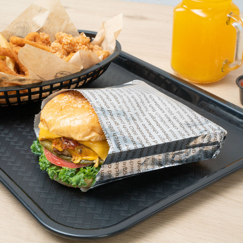 Bag Tek Paper Printed Burger Foil Bag - 6" x 1 1/4" x 6 1/2" - 100 count box