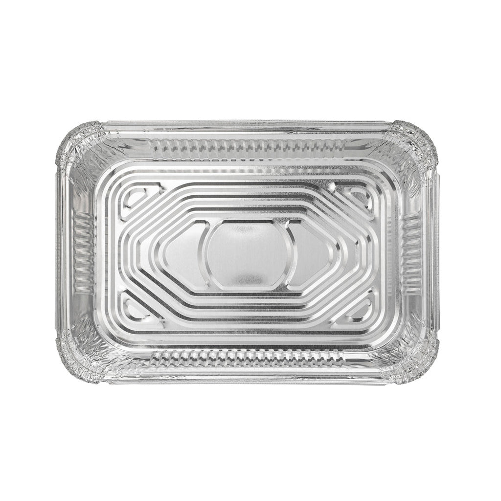 Foil Lux 64 oz Oblong Silver Aluminum 4 lb Take Out Container - 12" x 8 3/4" x 1 3/4" - 100 count box