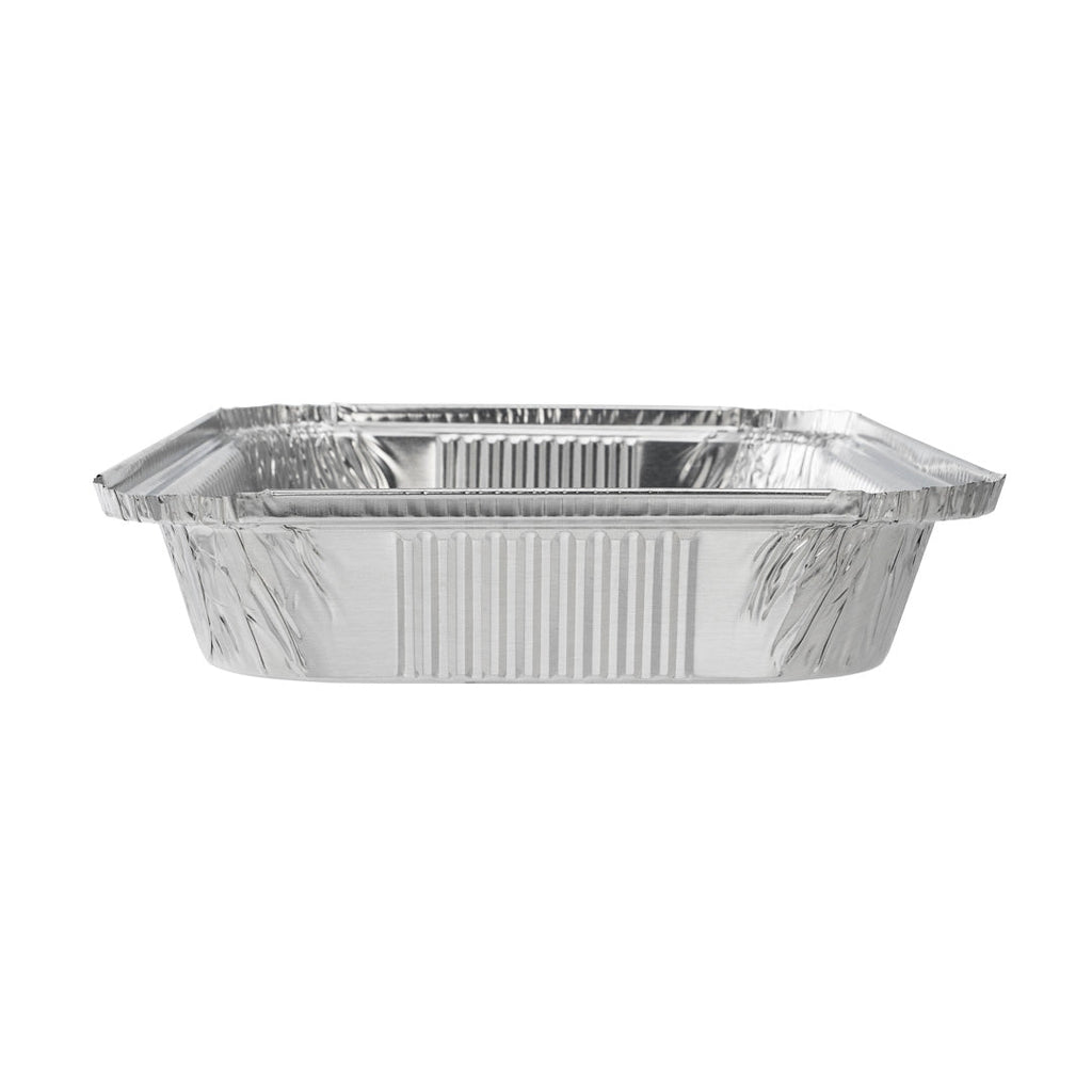 Foil Lux 64 oz Oblong Silver Aluminum 4 lb Take Out Container - 12" x 8 3/4" x 1 3/4" - 100 count box