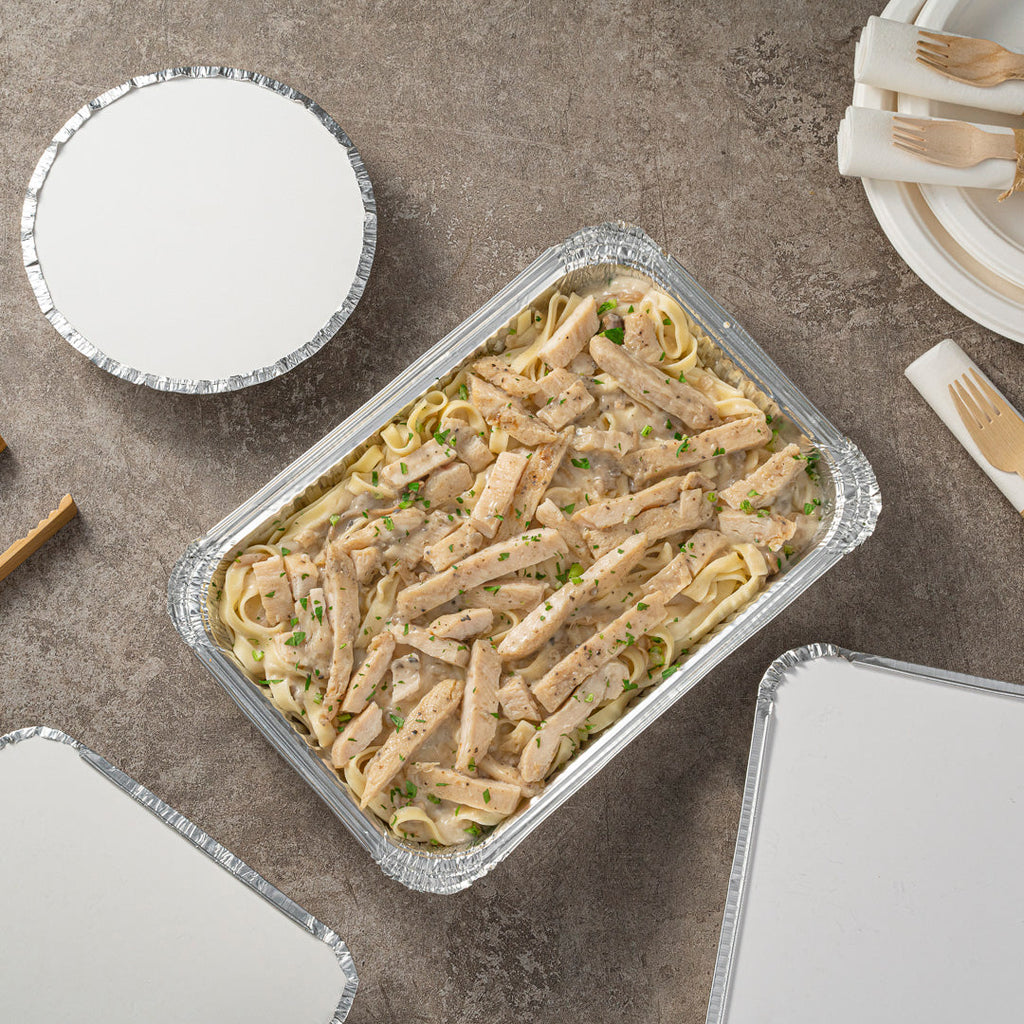 Foil Lux 64 oz Oblong Silver Aluminum 4 lb Take Out Container - 12" x 8 3/4" x 1 3/4" - 100 count box