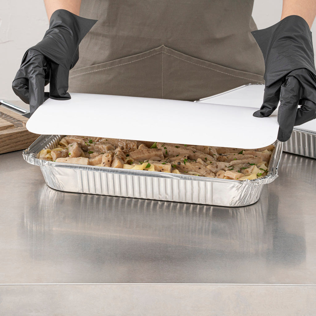 Foil Lux White Paper Flat Foil-Laminated Board Lid - Fits 4 lb Take Out Container - 100 count box