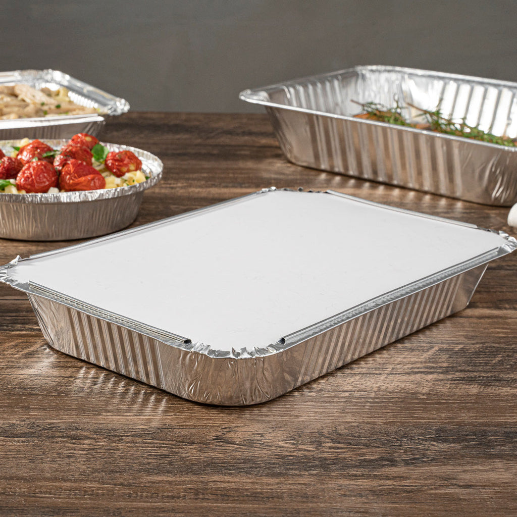 Foil Lux White Paper Flat Foil-Laminated Board Lid - Fits 4 lb Take Out Container - 100 count box