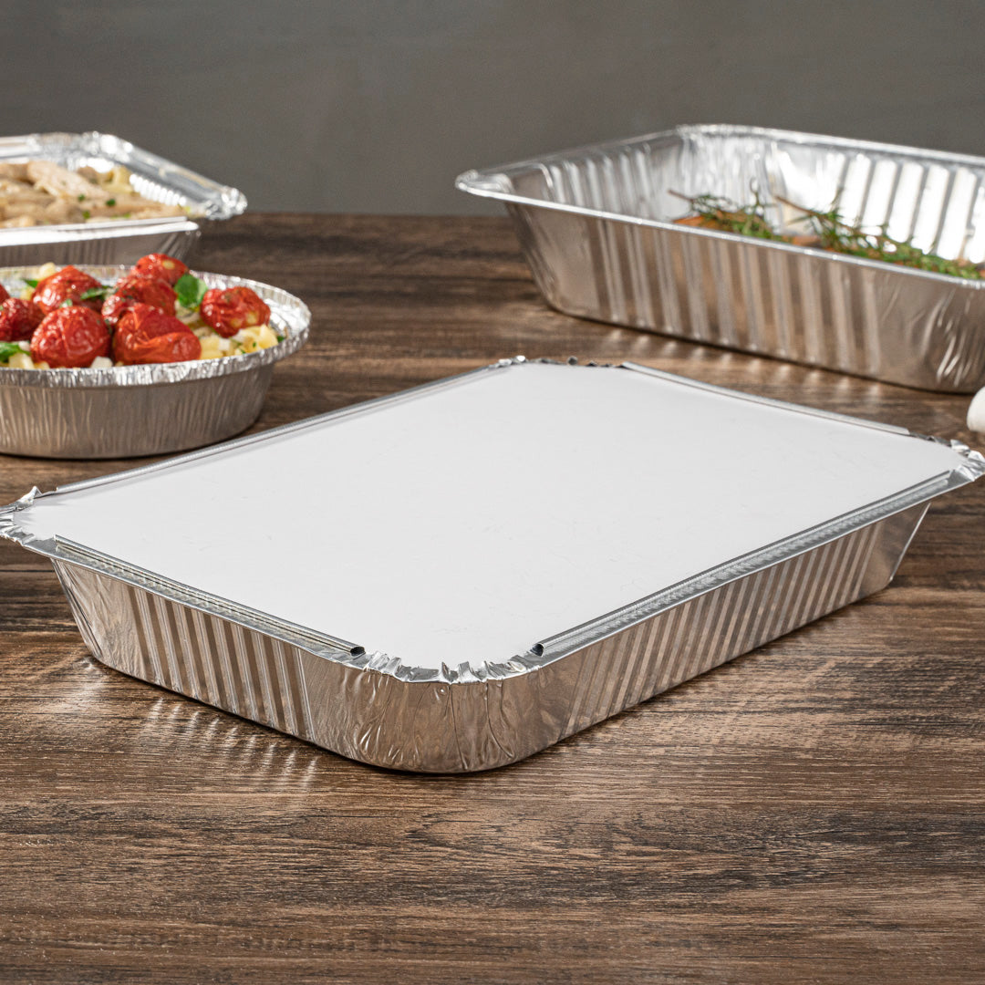 Foil Lux White Paper Flat Foil-Laminated Board Lid - Fits 4 lb Take Out Container - 100 count box