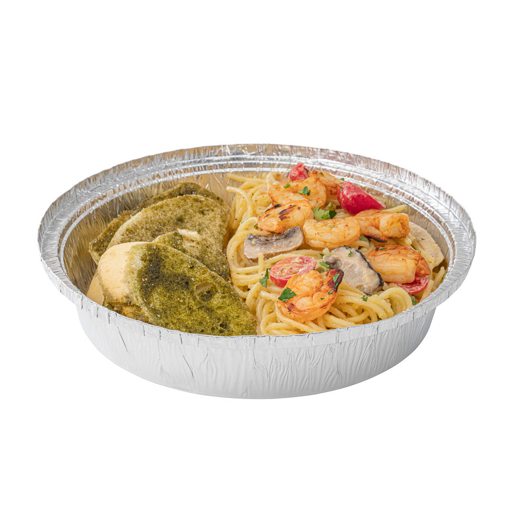 Foil Lux 36 oz Round Aluminum Take Out Pan - Heavy Weight - 8" x 8" x 2" - 100 count box