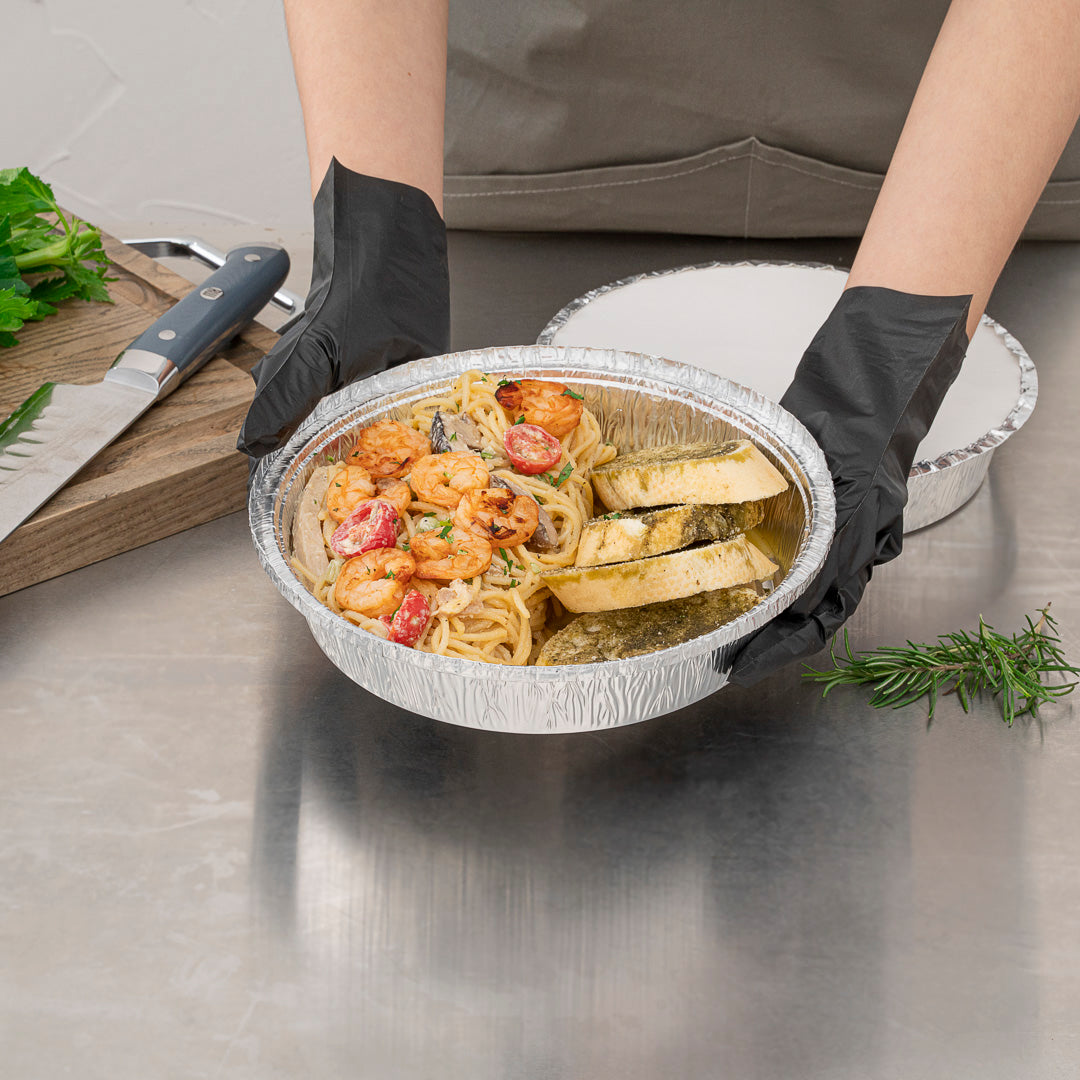 Foil Lux 36 oz Round Aluminum Take Out Pan - Heavy Weight - 8" x 8" x 2" - 100 count box